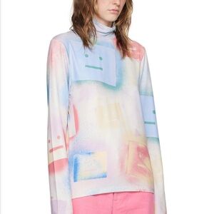 ACNE STUDIOS Med Multicolor Logo Long Sleeve T-Shirt Spray Paint Mock Neck Top